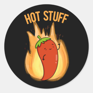 Sticker Rond Hot Stups Funny Red Hot Chili Pepper Pun Dark BG