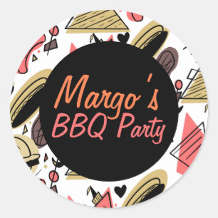 Sticker Rond Hotdog Burger Doodle BBQ Motif d'anniversaire