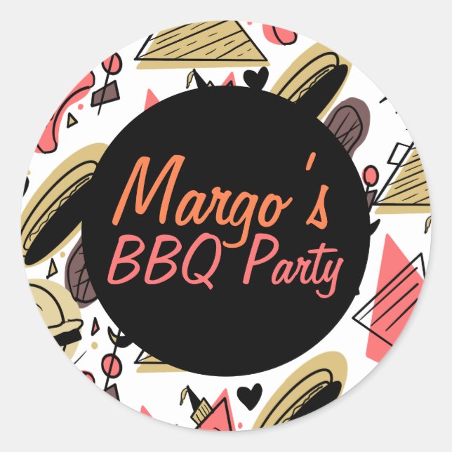 Sticker Rond Hotdog Burger Doodle BBQ Motif d'anniversaire (Devant)