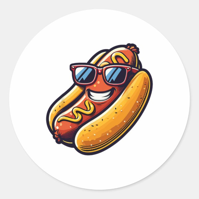 Sticker Rond Hotdog Sungles Restauration rapide Chiens chauds L (Devant)