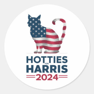 Sticker Rond Hotties For Harris 2024 Cat Ladies Kamala Harris