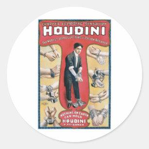 Sticker Rond Houdini ~ Artiste d'évasion de menottes Vintages