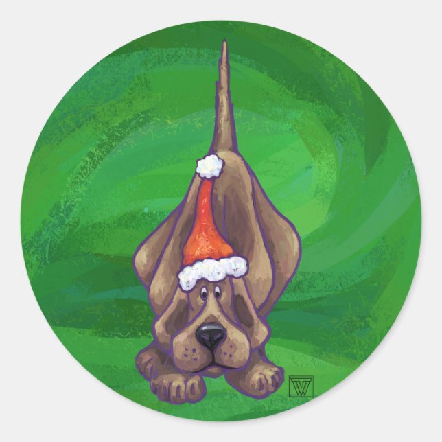 Sticker Rond Hound Chien Noël sur Green (Devant)