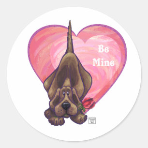 Sticker Rond Hound Dog Valentine's Day