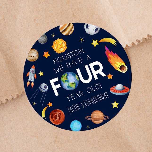 Sticker Rond Houston Nous avons quatre ans 4e fête d'anniversai (Créateur téléchargé)