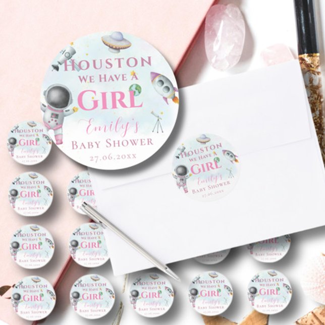 Sticker Rond Houston Nous Avons Une Fille baby shower Astronaut (Créateur téléchargé)
