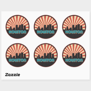 Sticker Rond Houston Texas City State Skyline Vintage Retro