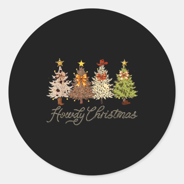 Sticker Rond Howdy Christmas Tree Coquette Bow Western Cowboy C (Devant)