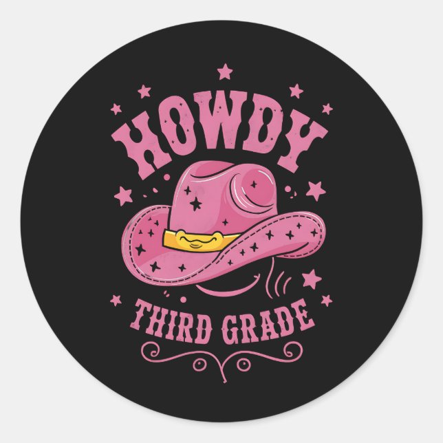 Sticker Rond Howdy Cowboy De 3E Année Revenir À L'École (Devant)