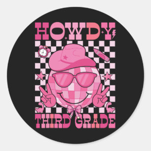 Sticker Rond Howdy Enseignante de troisième année Western Girl 