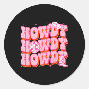 Sticker Rond Howdy Southern Western Girl Country Rodeo Rose Cow