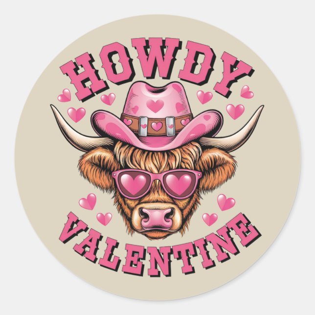 Sticker Rond Howdy Valentine Cow Valentines Da&y Coquette Love (Devant)