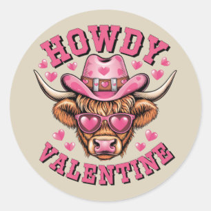 Sticker Rond Howdy Valentine Cow Valentines Da&y Coquette Love
