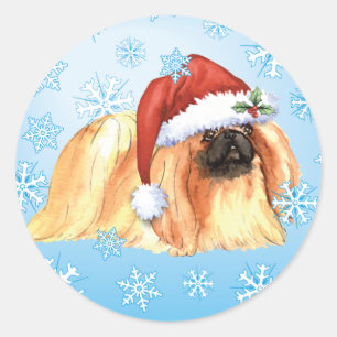Sticker Rond Howlidays heureux Pekingese