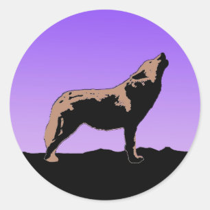 Sticker Rond Howling Wolf at Sunset - Art faunique original