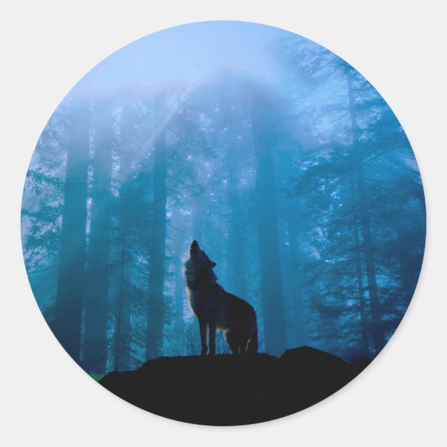 Sticker Rond Howling Wolf en nature (Devant)