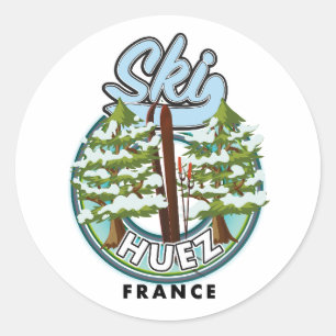 Sticker Rond Huez Ski france logo rétro