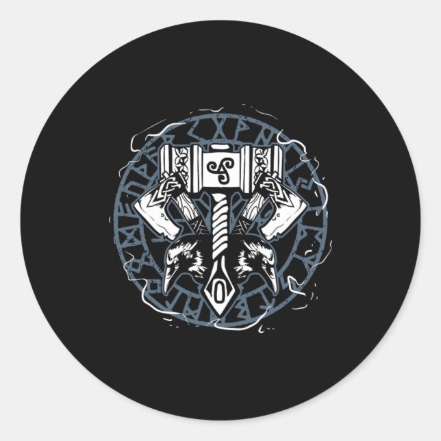 Sticker Rond Huginn Celtique Et Muninn Raven Viking (Devant)