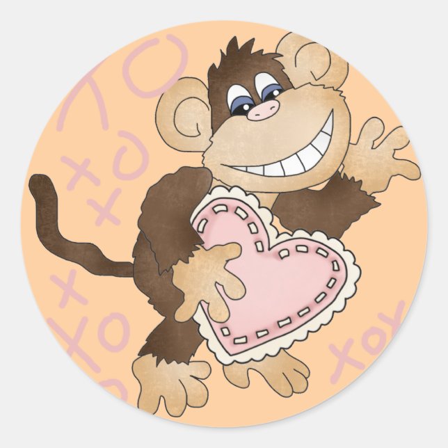 Sticker Rond Hugs de singe et baisers T-shirts et cadeaux (Devant)
