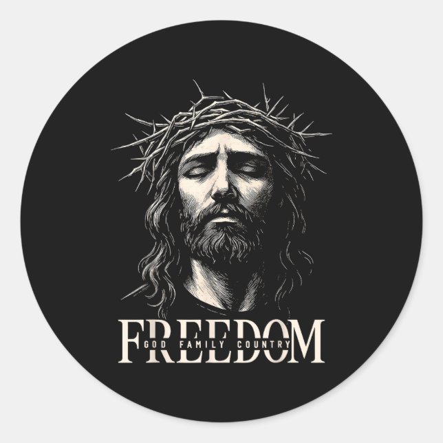 Sticker Rond Hugvyn Dom Jesus Christian Face Crown God Family C (Devant)