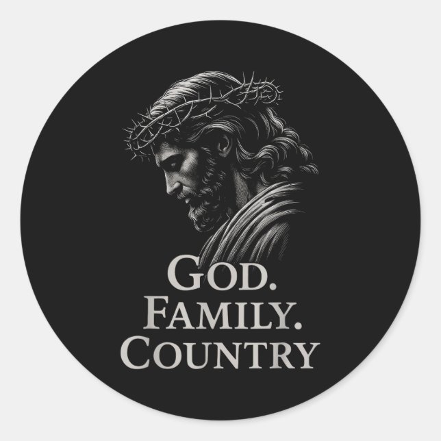 Sticker Rond Hugvyn God Family Country Jesus Christian Faith Mi (Devant)