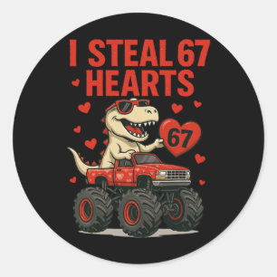 Sticker Rond Hugvyn je vole 67 cœurs Saint-Valentin dinosaure m