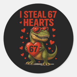 Sticker Rond Hugvyn je vole 67 cœurs Saint-Valentin Dinosaure S