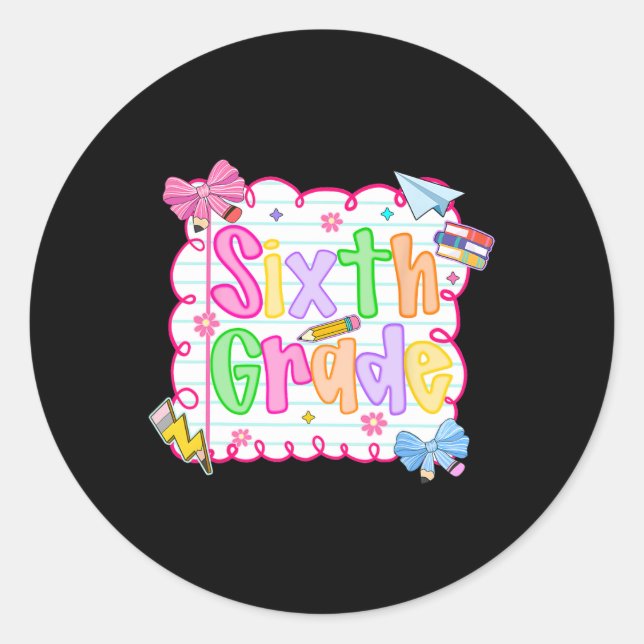 Sticker Rond Hugvyn Retour À L'École Mignonne Sixième Année Pre (Devant)