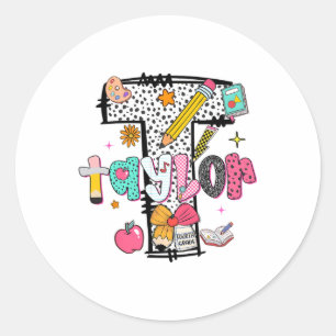 Sticker Rond Hugvyn Retour à l'école Taylor Nom Quatrième Année