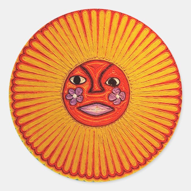 Sticker Rond Huichol String Art Sun Mexican Folk Art (Devant)