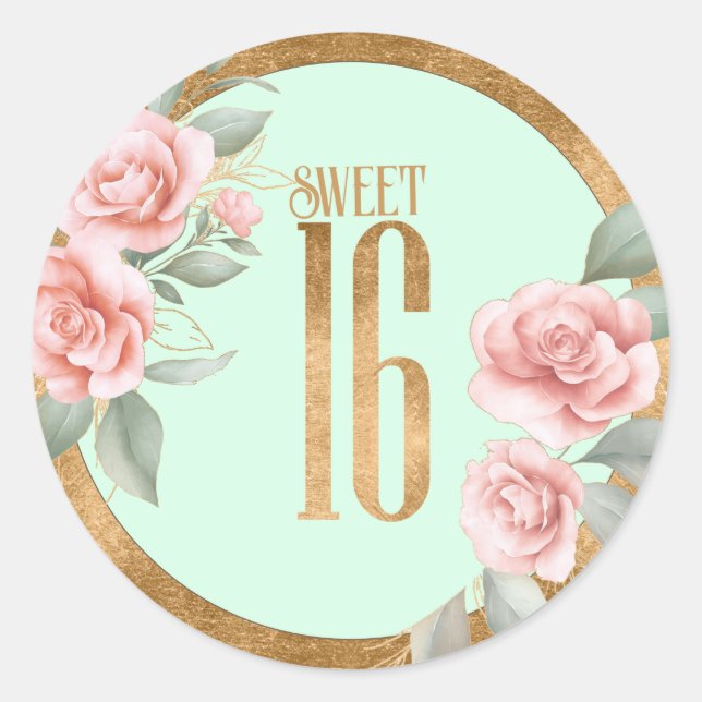 Sticker Rond Huile d'or Sweet sixteen floral Mint vert ID756 (Devant)
