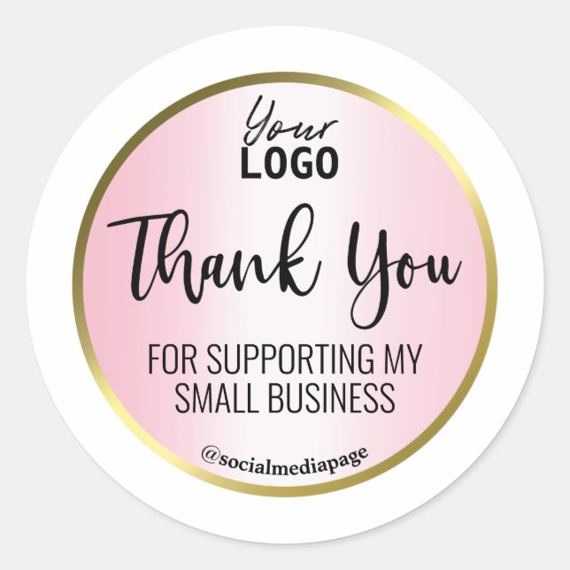 Sticker Rond Huile Rose Et Or Sur Logo En Merci Blanc (Devant)