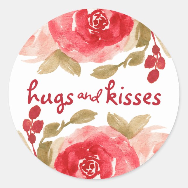 Sticker Rond Huiles & Baisers Aquarelle Rouge Rose Valentine (Devant)