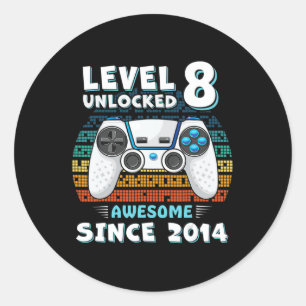 Sticker Rond Huit 8ans Anniversaire Son garçon amusant Gamer 8e