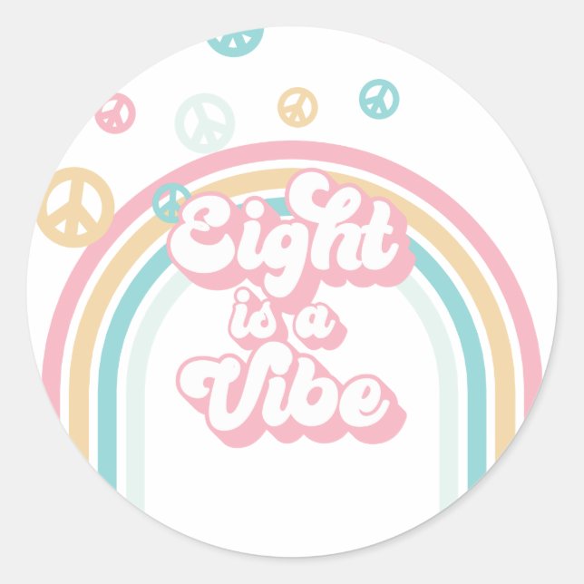 Sticker Rond Huit est Vibe Retro Summer Rainbow (Devant)
