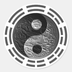 Sticker Rond Huit Trigrammes Yin Yang Dragon Embossé