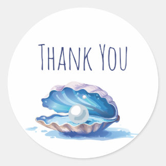 Sticker Rond Huître aquarelle avec Merci Pearl