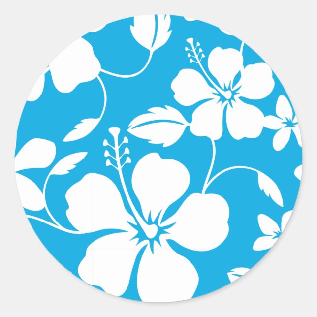 STICKER ROND HULA HAÏIENNE (HIBISCUS) BLEU (Devant)