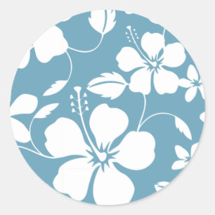 STICKER ROND HULA HAÏIENNE (HIBISCUS) ESCLAT BLEU