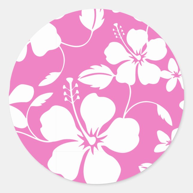 STICKER ROND HULA HAÏIENNE (HIBISCUS) ROSE (Devant)