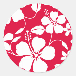 STICKER ROND HULA HAÏIENNE (HIBISCUS) ROUGE