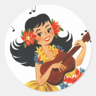 Sticker Rond Hula Hula Girl