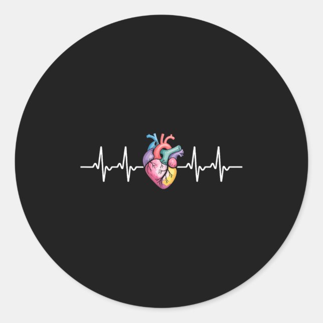 Sticker Rond Human Heartbeat Ecg Cardiology Anatomical Medical  (Devant)