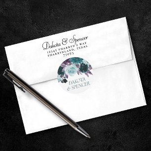 Sticker Rond Humeur Bohème Mariage Floral Sombre Turquoise Bl