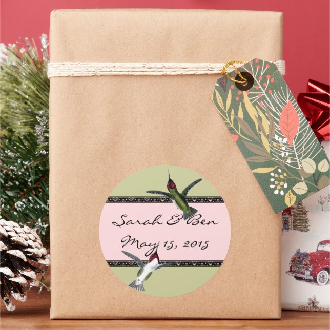 Sticker Rond Humming Birds Grunge Hearts with Wings (vacances)