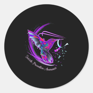 Sticker Rond Hummingbird Purple Blue Ribbon Prévention du suici