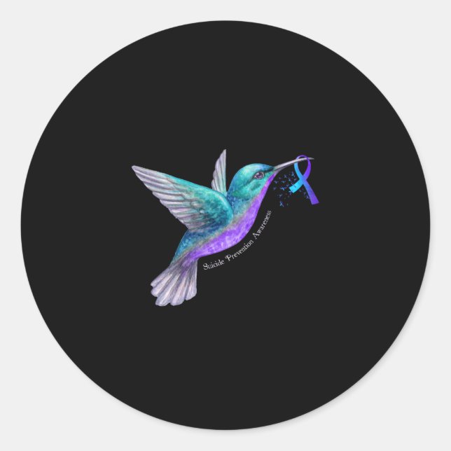 Sticker Rond Hummingbird Purple Blue Ribbon Prévention du suici (Devant)
