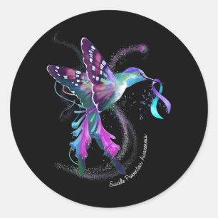 Sticker Rond Hummingbird Purple Ribbon Prévention du suicide