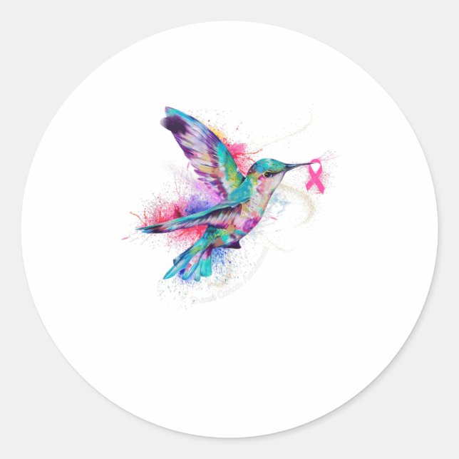 Sticker Rond Hummingbird Ribbon Sensibilisation au cancer du se (Devant)