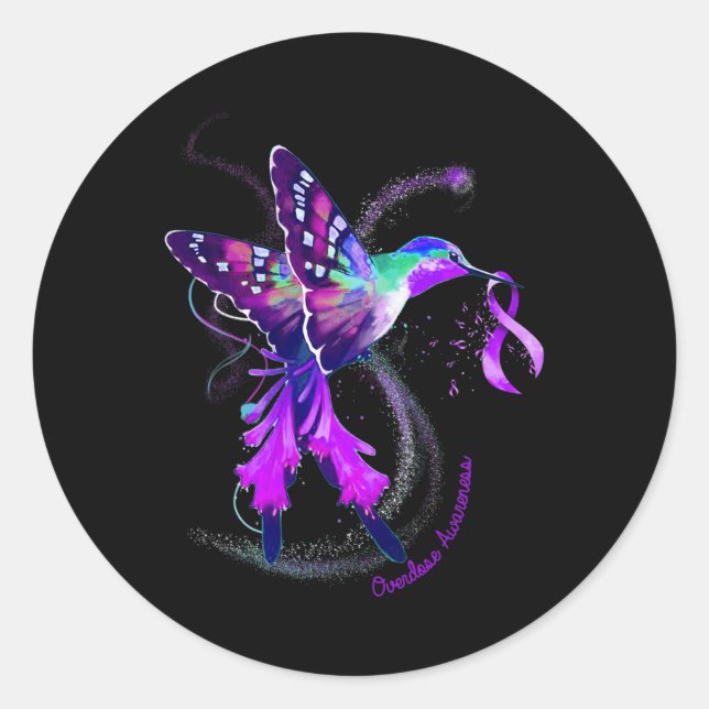 Sticker Rond Hummingbird Tenir la sensibilisation à la surdose  (Devant)